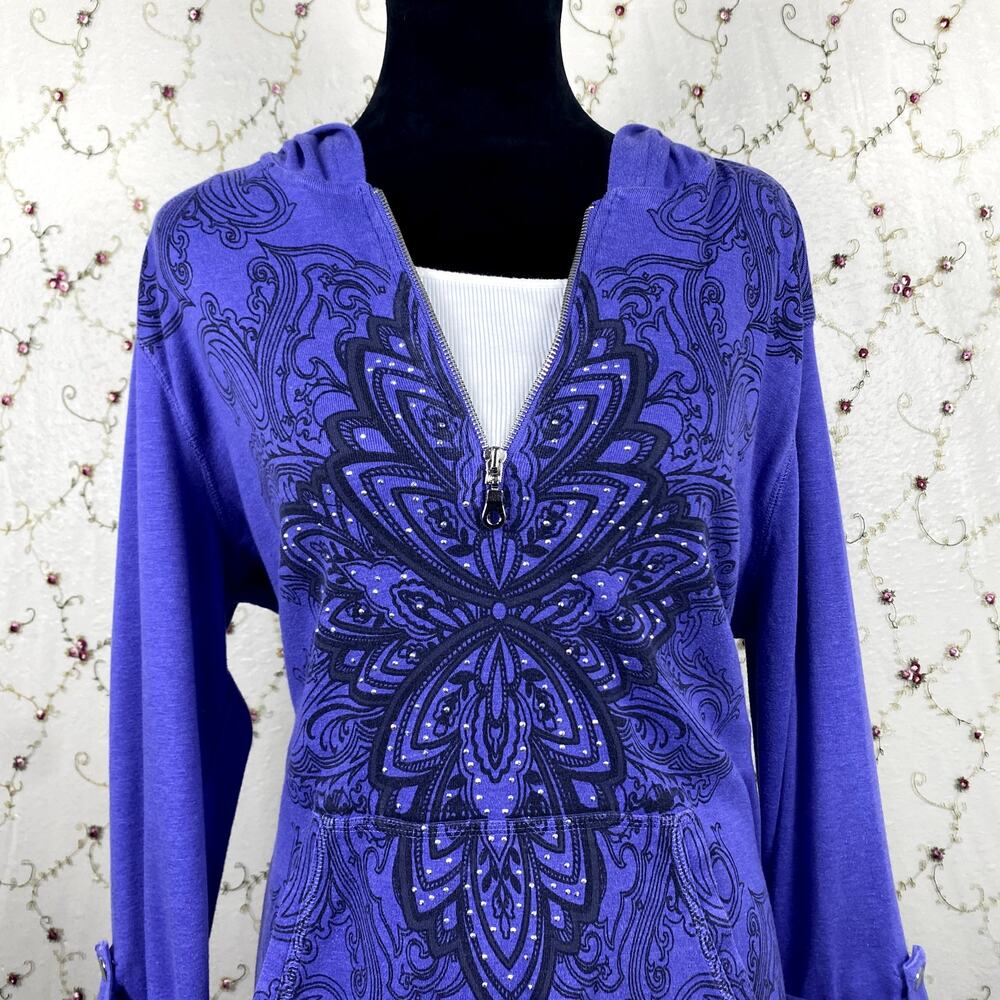 Y2K Style&Co Rhinestone Mandala Layered Quauter Zip Adjustable Grunge Hoodie XL - Picture 4 of 10